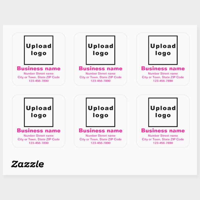 Business Brand Pink Minimal Texts on White Square Sticker (Sheet)