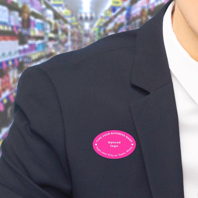Business Brand Pink Oval Name Tag (Build brand name awareness. Your business brand on pink oval name tag.)