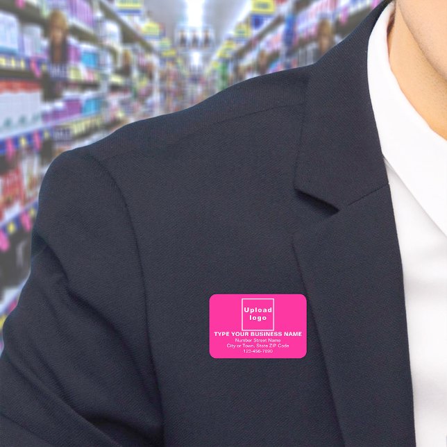 Business Brand Pink Rectangle Name Tag (Build brand name awareness. Your business brand on pink rectangle name tag.)