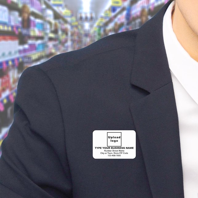 Business Brand White Rectangle Name Tag (Build brand name awareness. Your business brand on white rectangle name tag.)