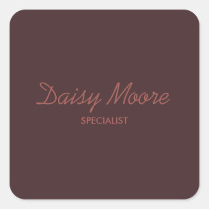 Business brown simple custom name square sticker