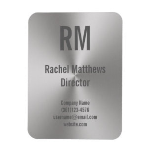 Business Brushed Metal Look Monogram Name Title Magnet