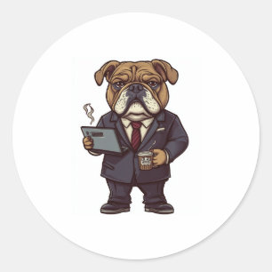 Business Bulldog – Funny Office Dog Classic Round Sticker