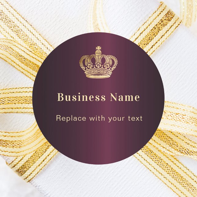 Business burgundy gold royal crown classic round sticker (Creator Uploaded)