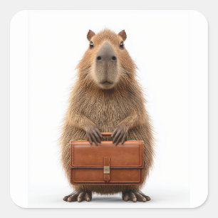 Business Capybara with Briefcase Square Sticker