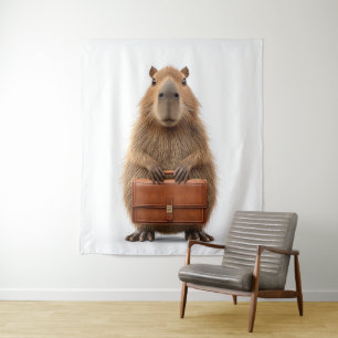 Business Capybara with Briefcase Tapestry