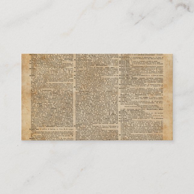 Business Card 3.5" x 2.0", 100 pack Dictionary Art (Front)