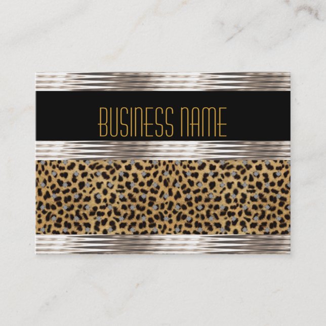 Business Card Art Deco Black Leopard Skin (Front)