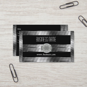 Business Card Art Deco Black Silver Chrome