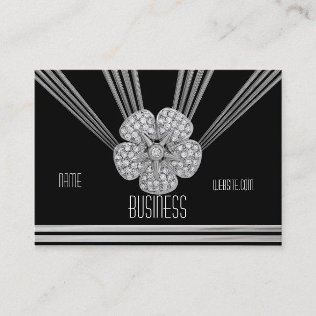 Business Card Art Deco Black Stripe Diamond Jewel (Front)