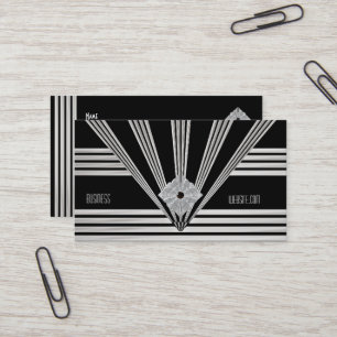Business Card Art Deco Black Stripe Silver Jewel