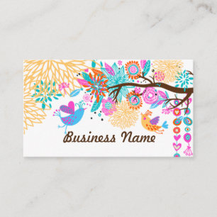 business card - birds, floral backgraound