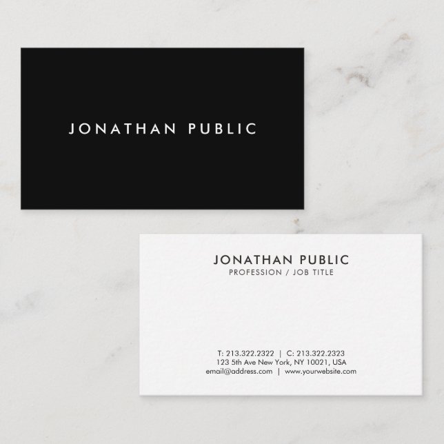 Business Card Black And White Elegant Simple (Front/Back)
