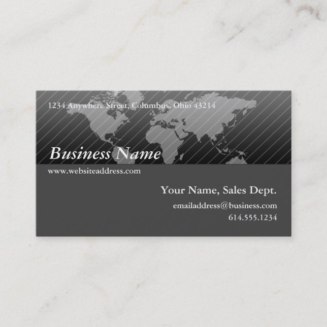 Business Card :: Black & Grey World Map Design 2 (Front)