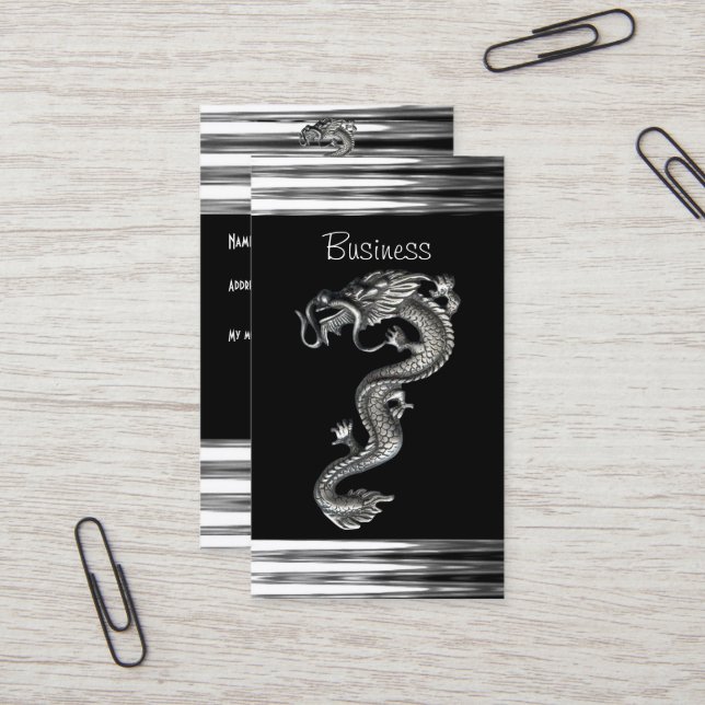Business Card Black Silver Dragon Serpent Jewel (Front/Back In Situ)