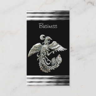 Business Card Black Silver Phoenix Bird Jewel