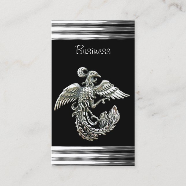 Business Card Black Silver Phoenix Bird  Jewel (Front)