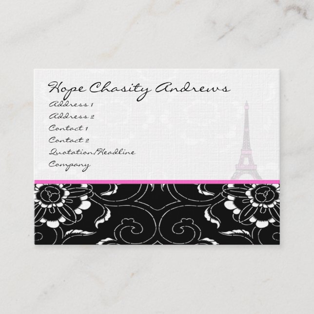 Business Card Black White Damask Eiffel Tower (Front)
