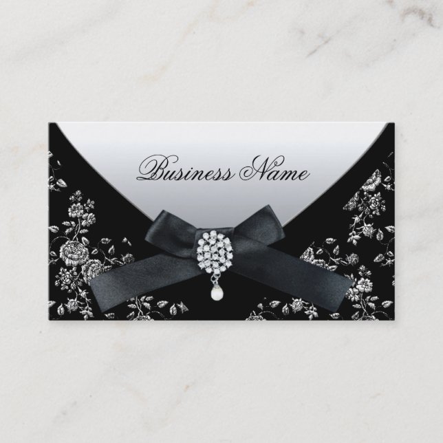 Business Card Black White Damask Purse Jewel (Front)