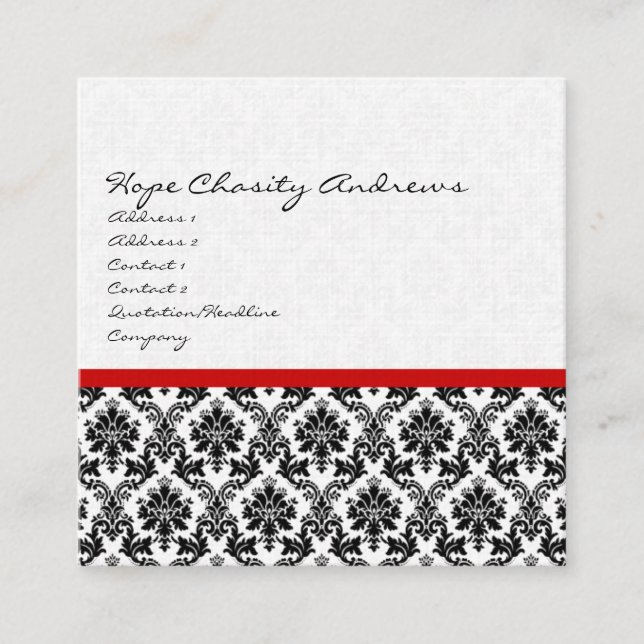 Business Card Black White Damask with Red Trim (Front)