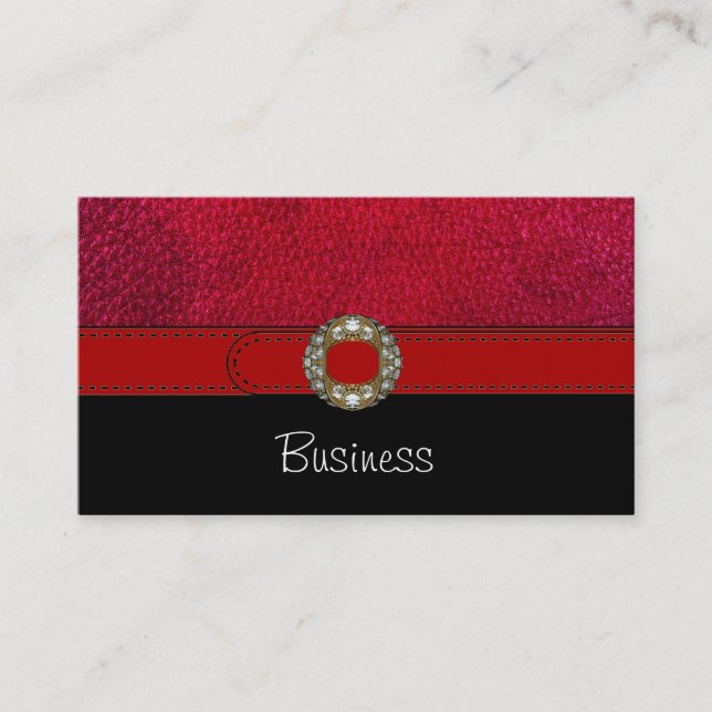 Business Card Black White Leather Red Belt Jewel (Front)
