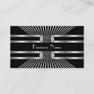Business Card Black White Silver Stripe 2