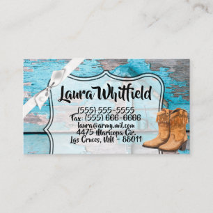 Business Card Blue Wood Barn Door Boots Country Ru