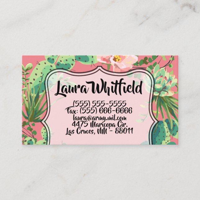 Business Card Bohemian Cactus Succulents Dessert C (Front)