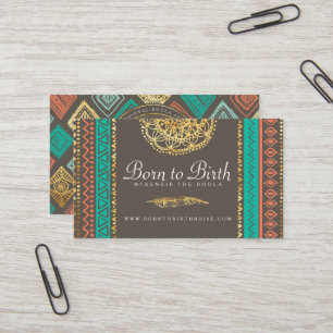 BUSINESS CARD   Boho Gold Feather Tribal Doula