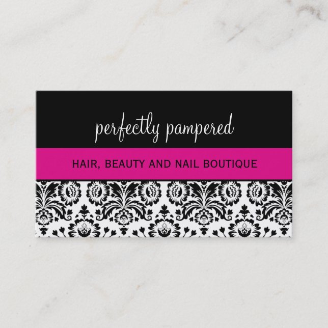 BUSINESS CARD bold damask black fuschia pink (Front)