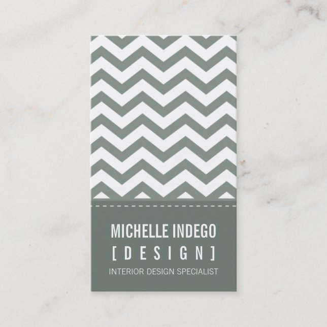 BUSINESS CARD bold trendy chevron stripes grey (Front)