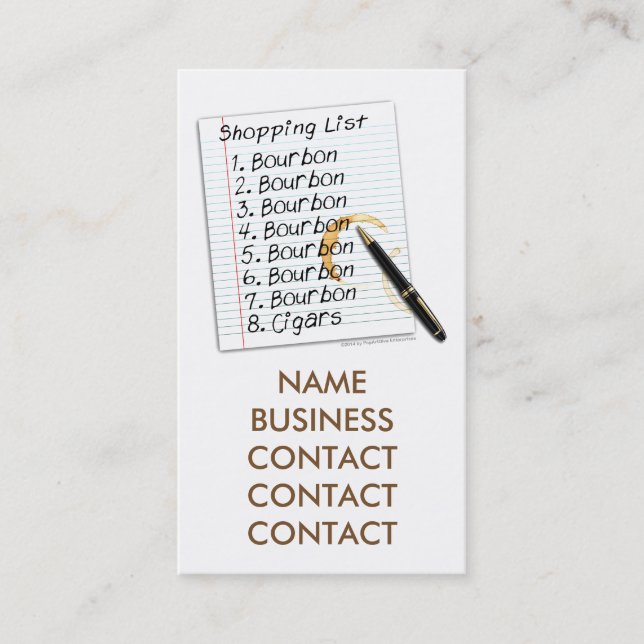 BUSINESS CARD - BOURBON LOVERS SHOPPING LIST (Front)