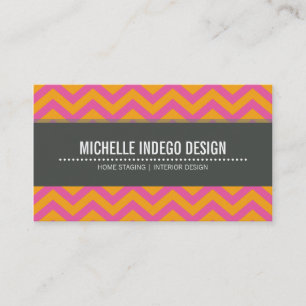 BUSINESS CARD bright chevron pattern orange pink