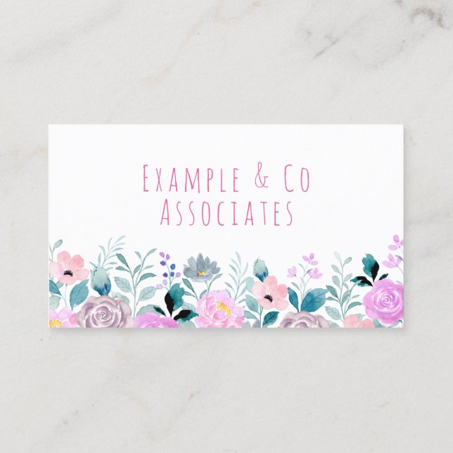 Business Card, Bright Pink Watercolor Flowers Card (Back)