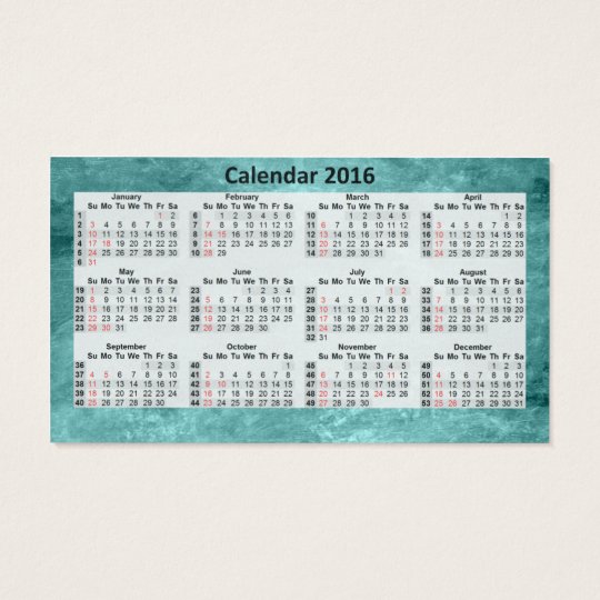 Business Card Calendar 2016 Blue Marbeled.