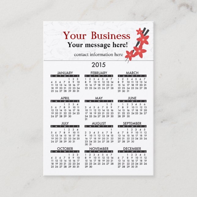Business Card Calendar Japanese Restaurant (Front)