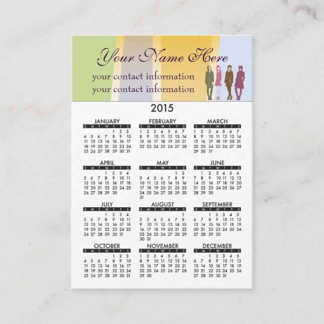 Business Card Calendar Retro Girls (Front)