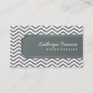 BUSINESS CARD chevron stripe silver glitter look