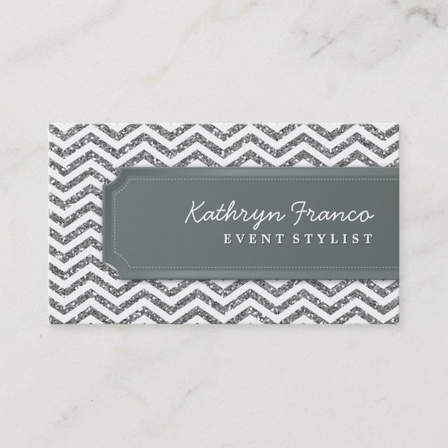BUSINESS CARD chevron stripe silver glitter look (Front)