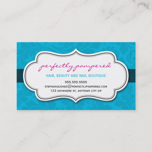 BUSINESS CARD classy flourish aqua blue black (Front)