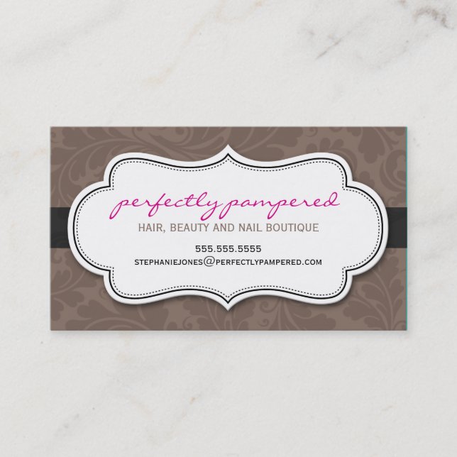 BUSINESS CARD classy flourish chocolate pink black (Front)