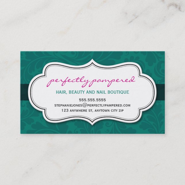 BUSINESS CARD classy flourish emerald pink black (Front)
