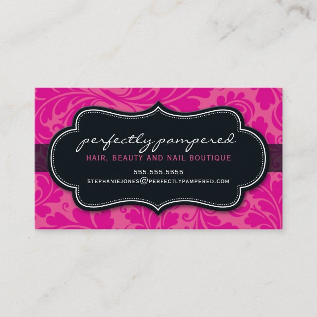 BUSINESS CARD classy flourish fuschia pink black (Front)