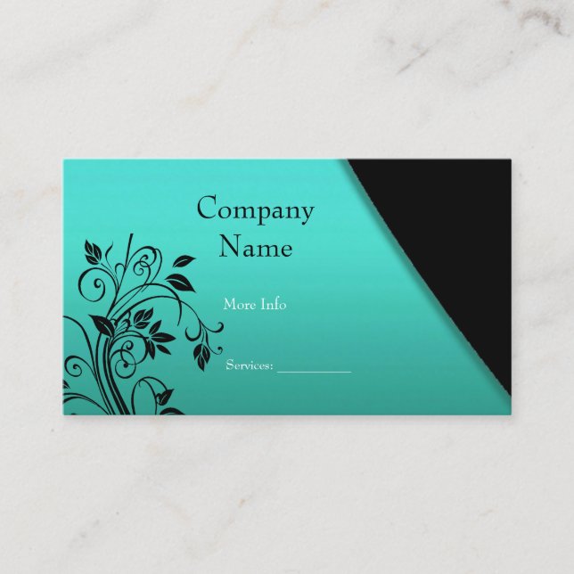Business Card Company Elegant Teal Black Floral (Front)
