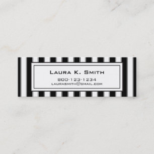 Business Card, Contemporary Black and White Stripe Mini Business Card