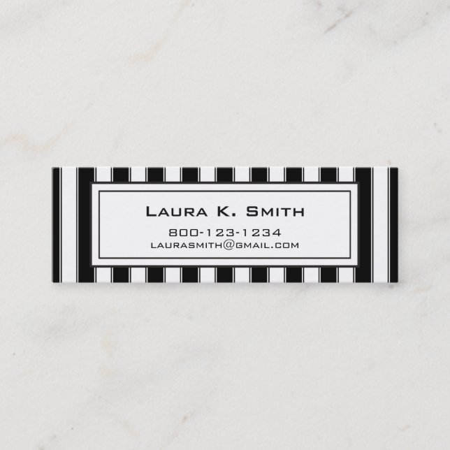Business Card, Contemporary Black and White Stripe Mini Business Card (Front)