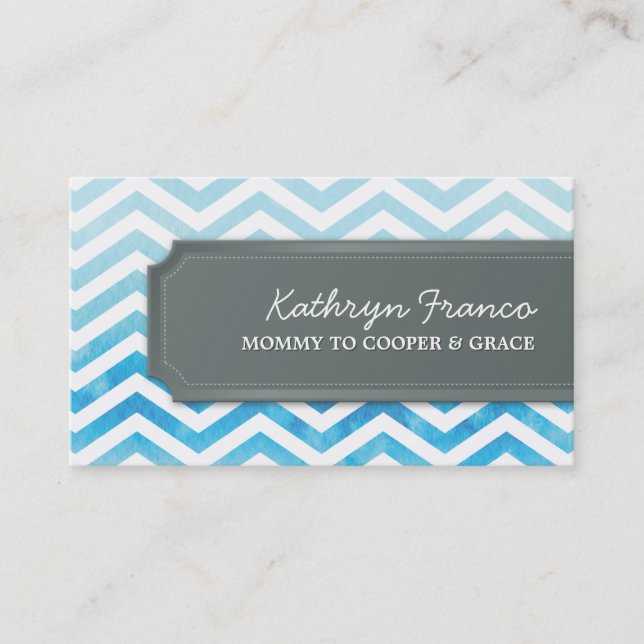 BUSINESS CARD cool chevron stripe blue watercolor (Front)