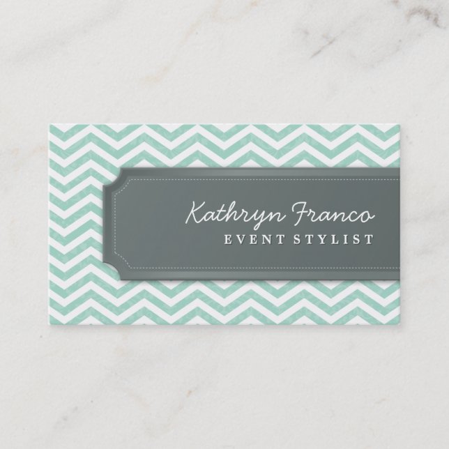 BUSINESS CARD cool chevron stripe mint green grey (Front)