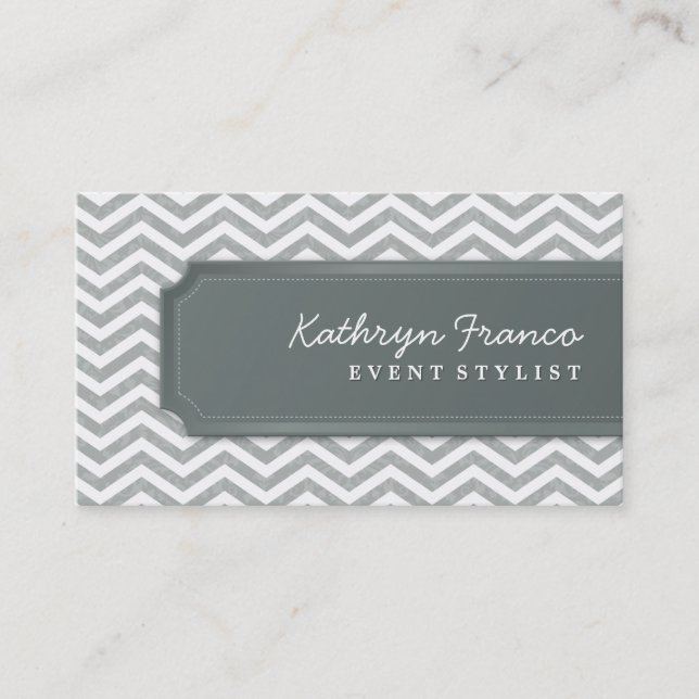 BUSINESS CARD cool chevron stripe silver grey (Front)