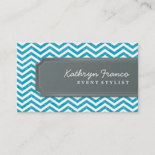 BUSINESS CARD cool chevron stripe turquoise grey